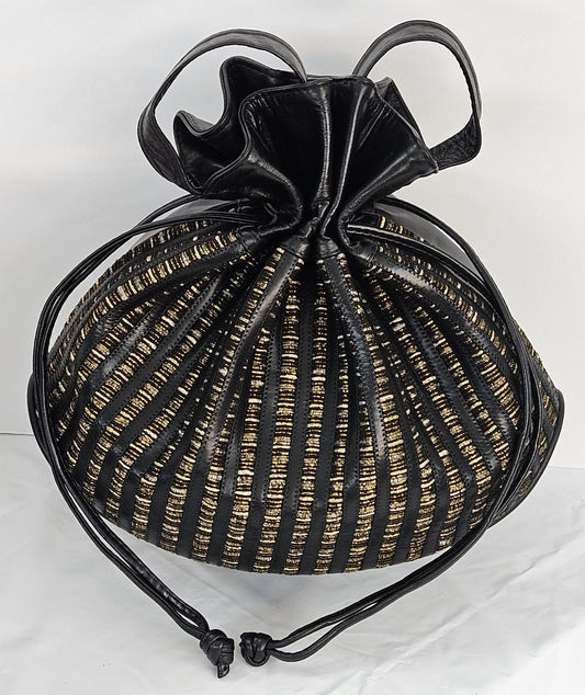 Black Pewter Fabric Drawstring Shoulder Bag - Made in USA