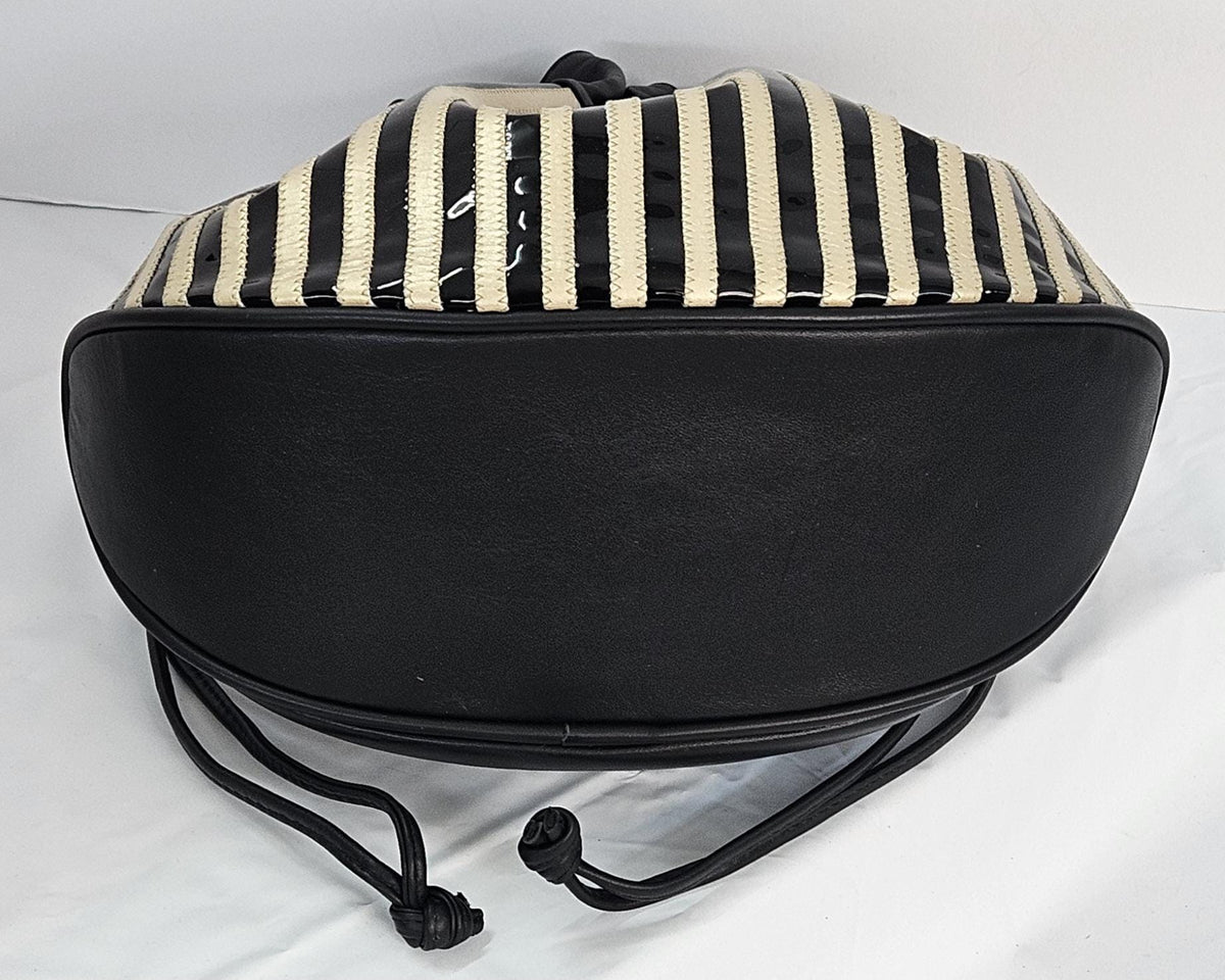 Black Striped Drawstring Shoulder Bag - Made in USA