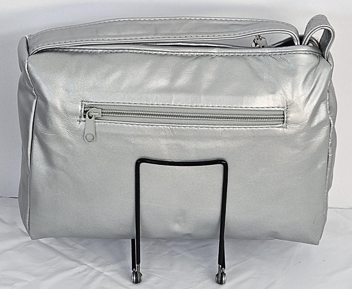 Grey Italian Leather Handbag: Silver Zigzag Crossbody Purse