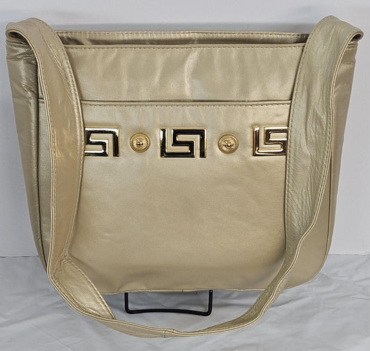 Champagne Leather gold matel Z &buttons design.Handbag!Made in USA.#Tr8003Cham.