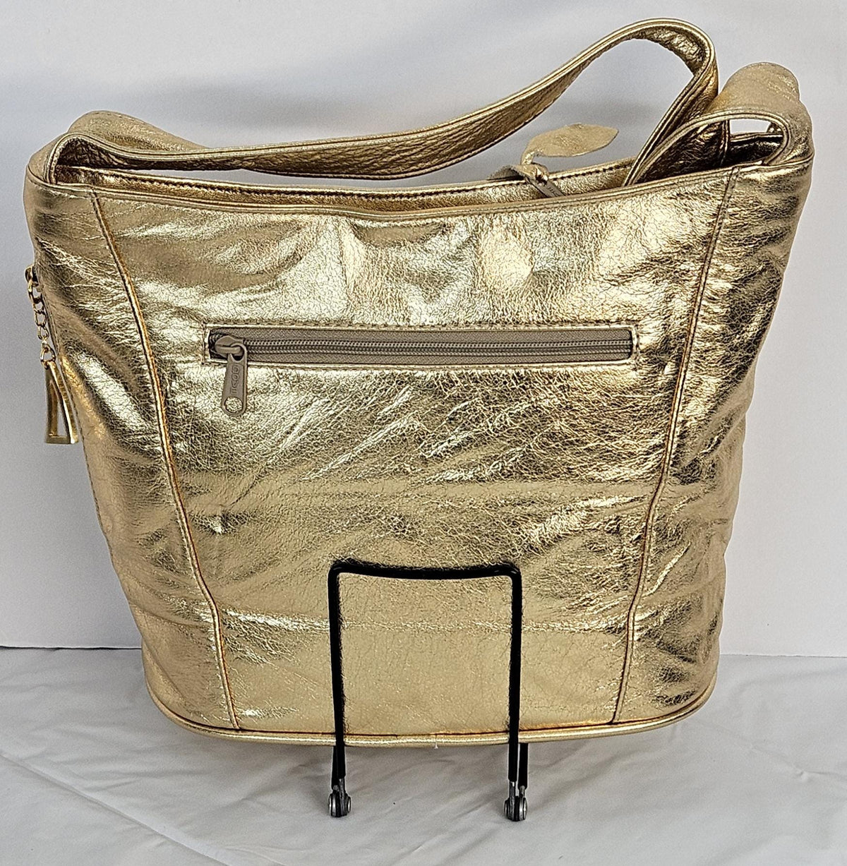 Gold & Silver Print Leather Handbag: Handmade in USA