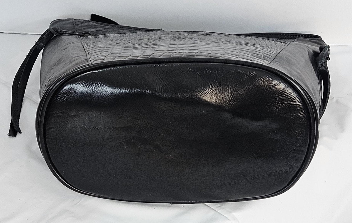 Handmade Black Leather Handbag: USA Made, TR8006bk-bkp