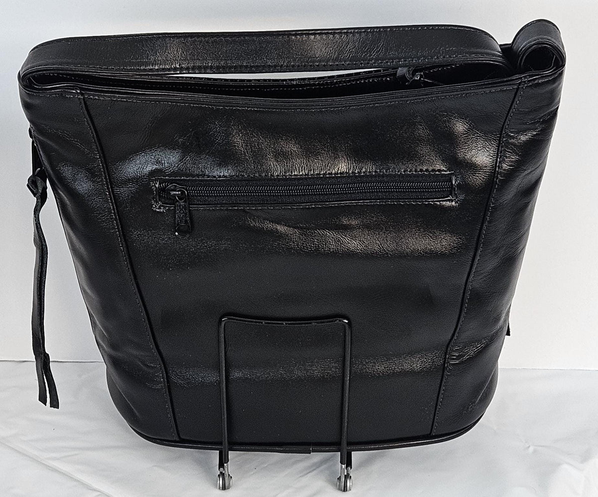 Handmade Black Leather Handbag: USA Made, TR8006bk-bkp