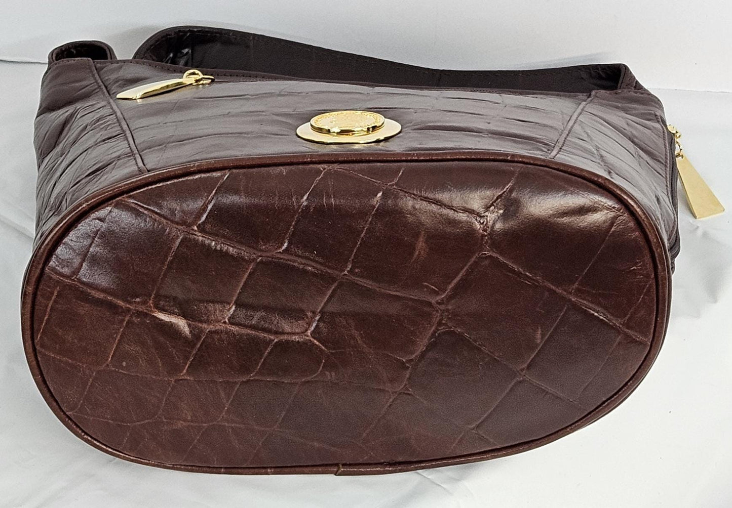 Brown Print Leather Hand Made Handbag!Gold matel coin design.Made in USA!TR8006BP-gmc