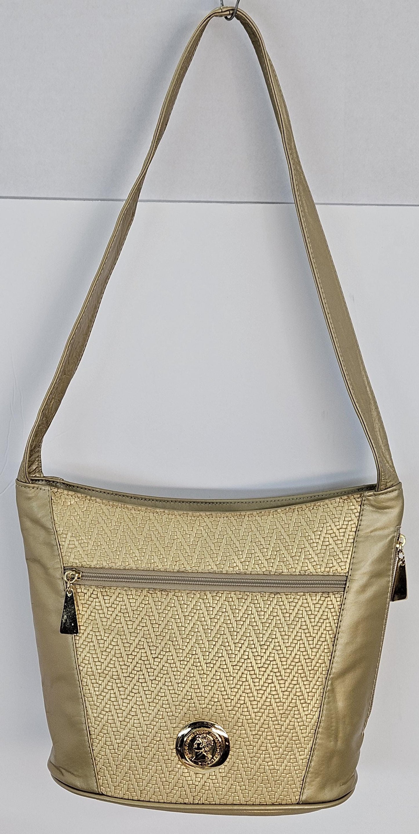 Gold mate print leather Gold matel coin design Hand Made Handbag! Made in USA!TR8006Gm-pgmc
