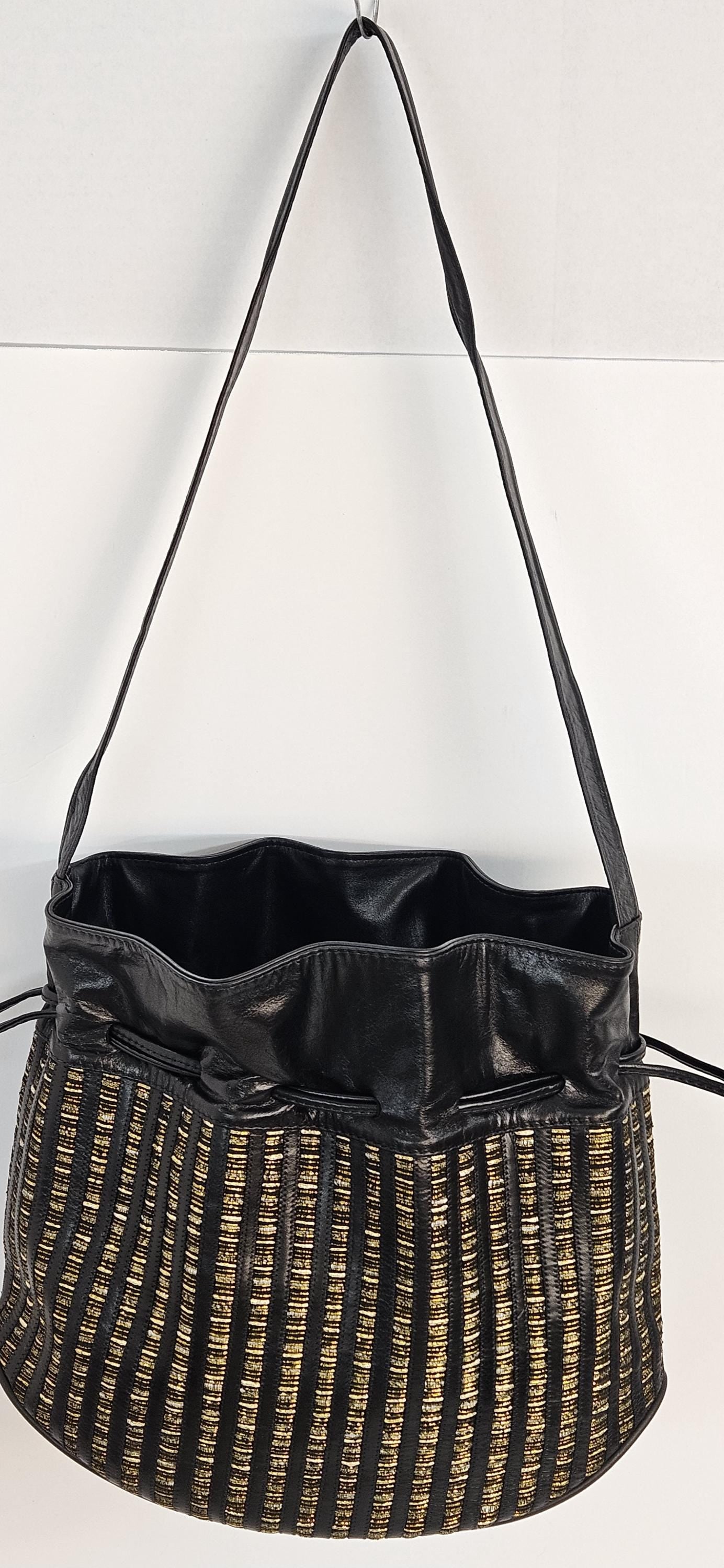 Black Pewter Fabric Drawstring Shoulder Bag - Made in USA