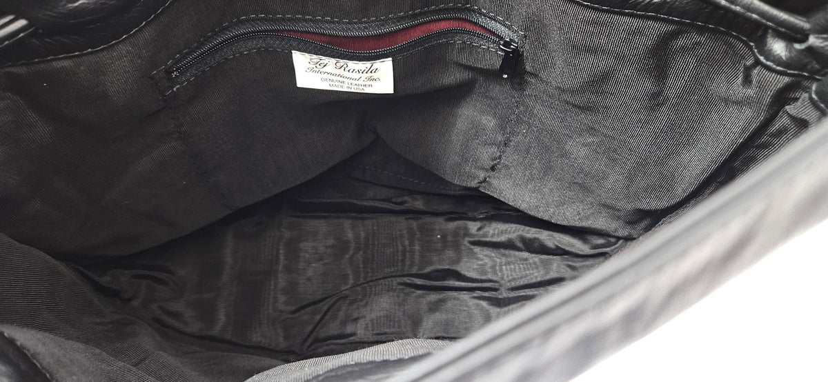 Black Striped Drawstring Shoulder Bag - Made in USA