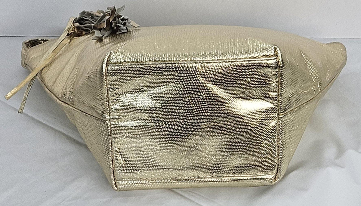 Gold Metallic Print Leather Handbag: Handmade Designer Bag