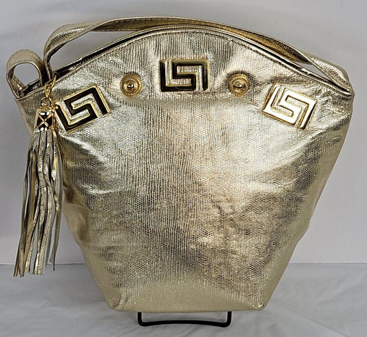Gold Metallic Print Leather Handbag: Handmade Designer Bag