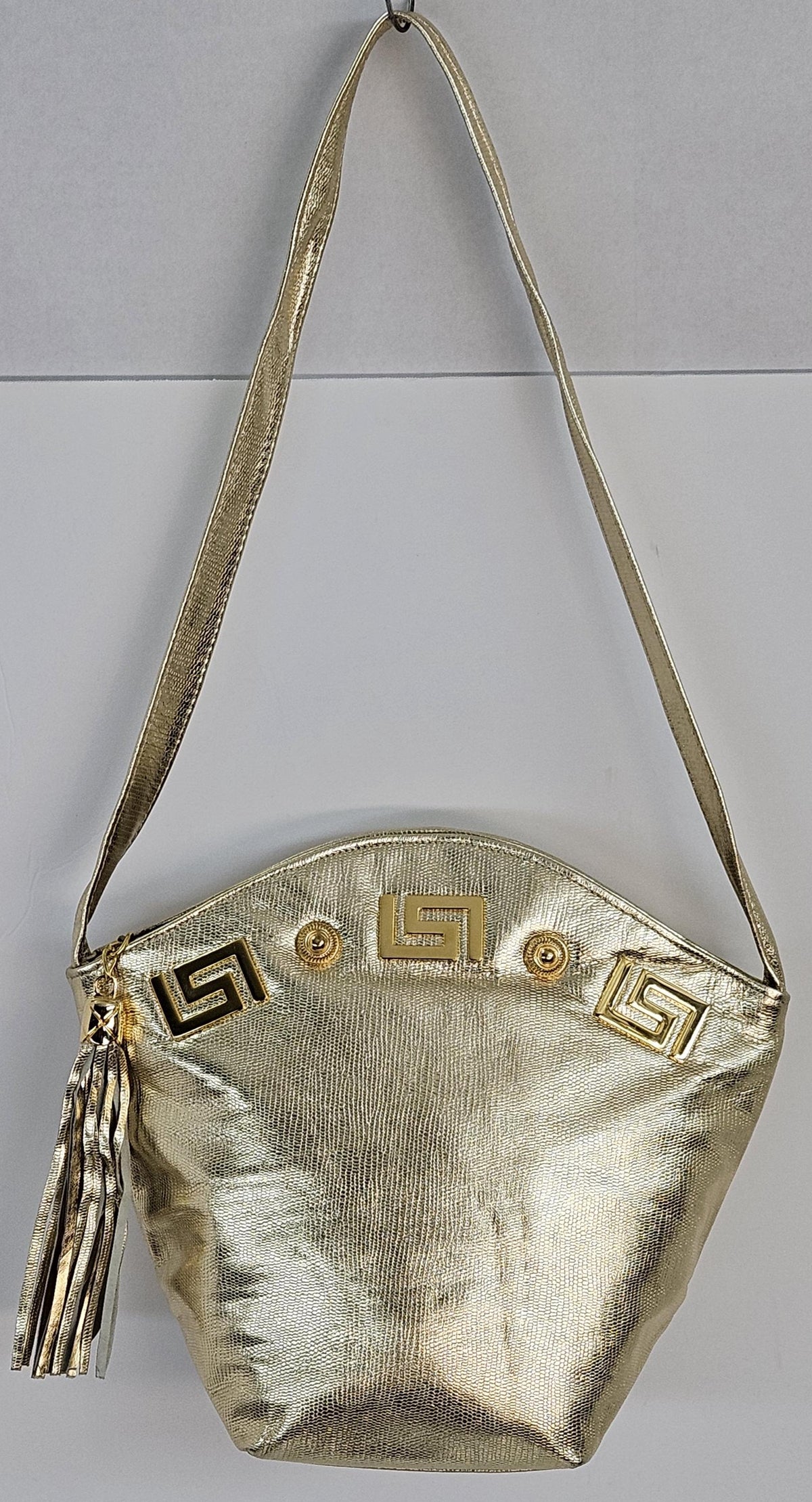 Gold Metallic Print Leather Handbag: Handmade Designer Bag