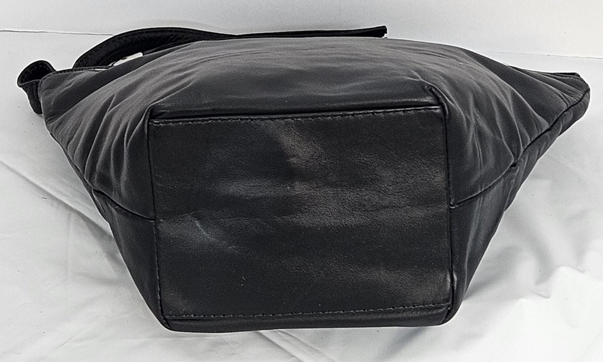 Handmade Black Genuine Leather Handbag: Silver Accents, Made in USA