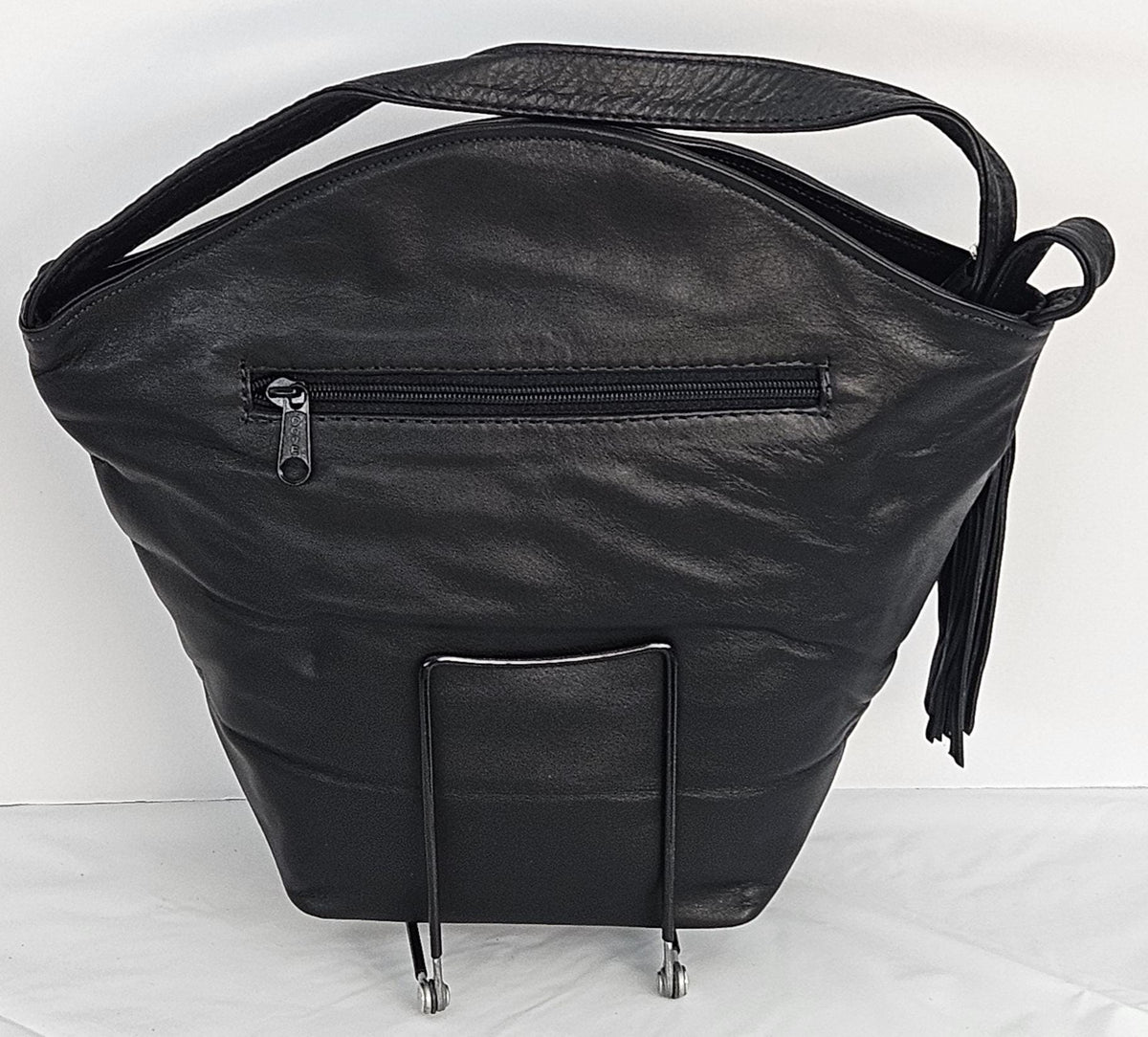 Handmade Black Genuine Leather Handbag: Silver Accents, Made in USA