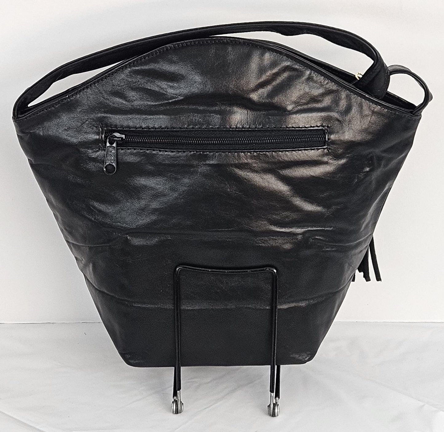 Black Genuine Leather Handbag: Gold Metal Detail, Handmade in USA