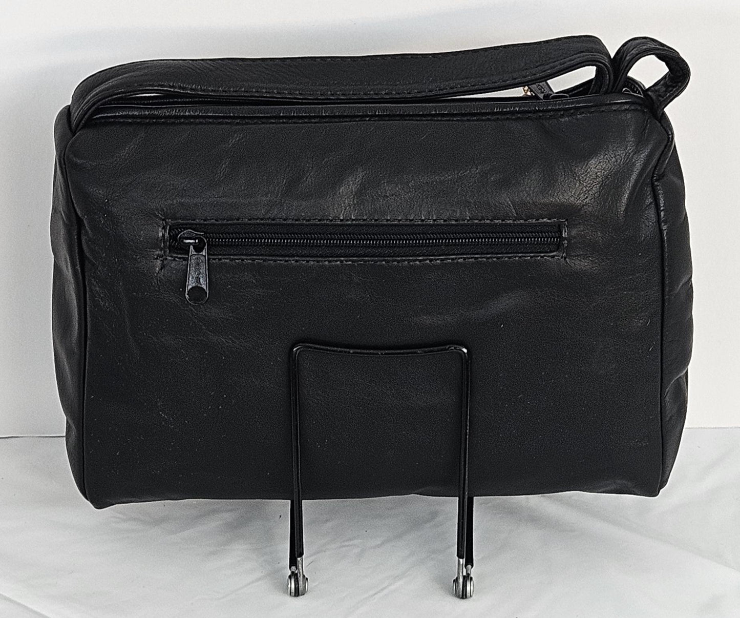 Zigzag Print Leather Handbag: Handmade Black Shoulder Bag, Made in USA
