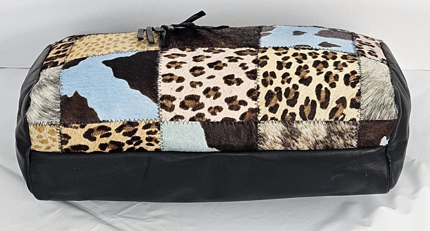 Black with Multi Print Zigzag square.Genuine Leather Hand Made Handbag #TR3018BMP-3.Made in USA.