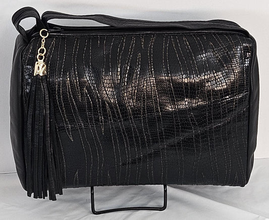 Black Two-Tone print Genuine leather  Hand Made Handbag.TR2018Bk-2tp.Made in USA