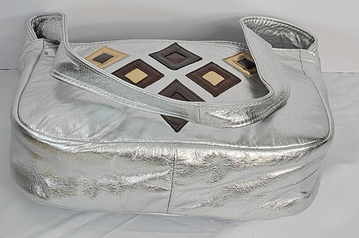 Metallic Leather Handbag: Silver, Gold, Pewter, Bronze Zigzag Stitch