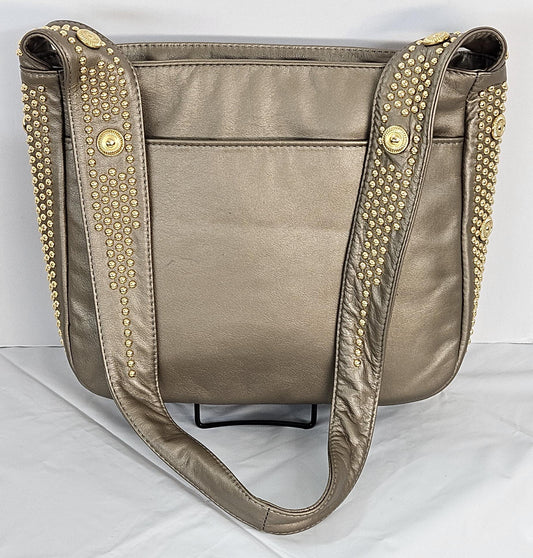 Mocha Leather with gold metal Studs Handbag! #Tr8003Mogs.Made in USA
