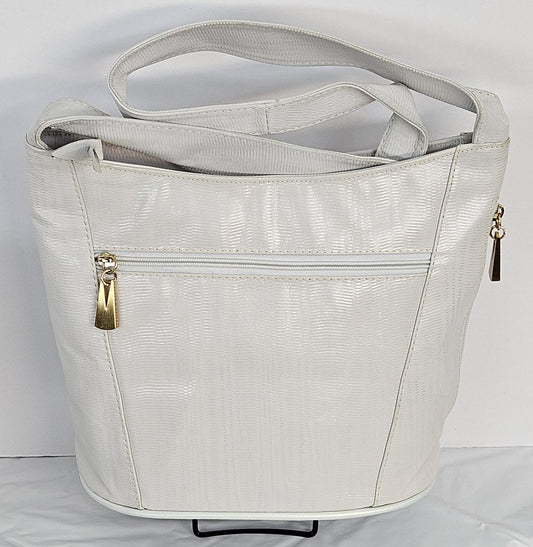 White Print Leather Hand Made Handbag!Made in USA!TR8006Wh-P