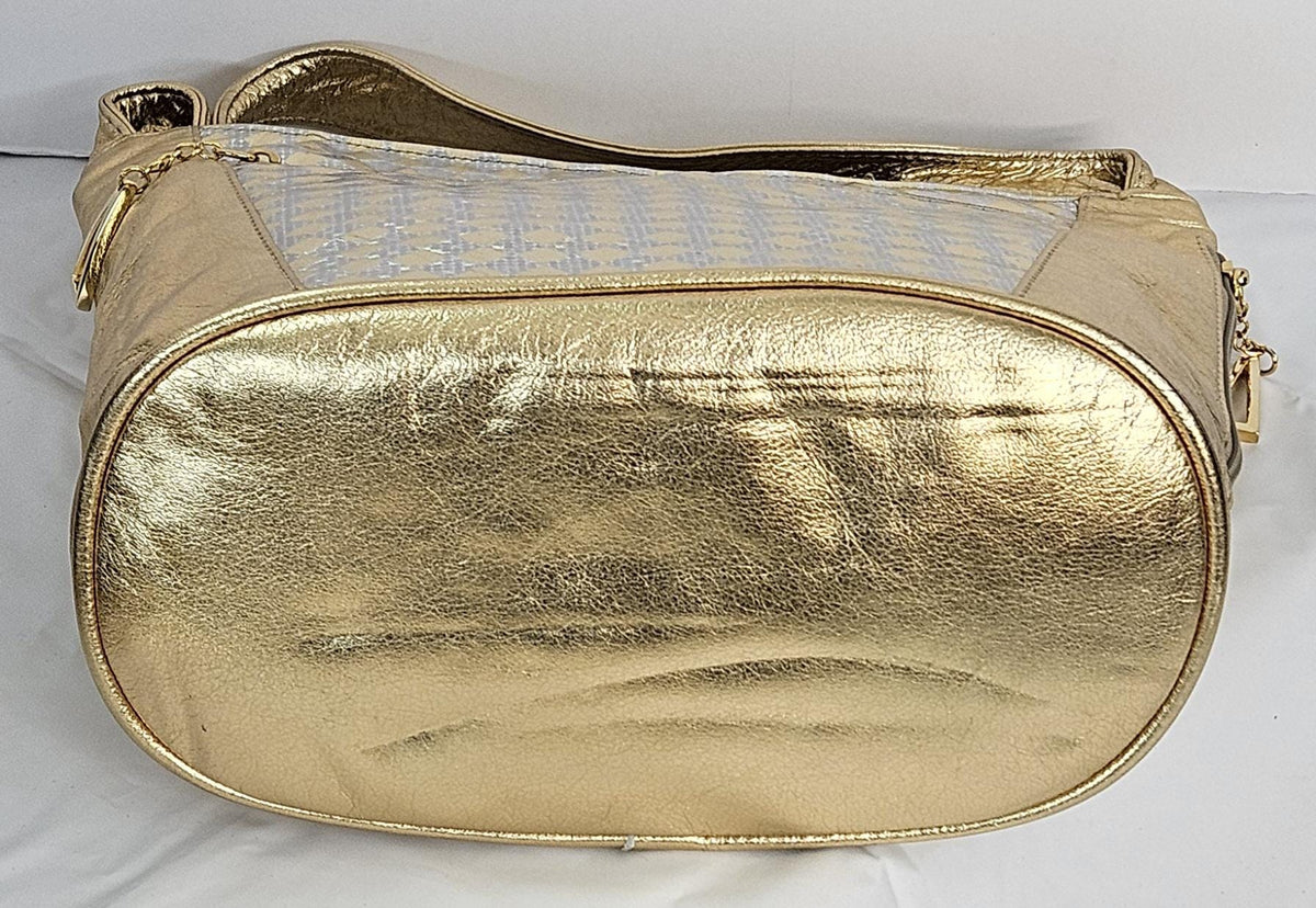 Gold & Silver Print Leather Handbag: Handmade in USA