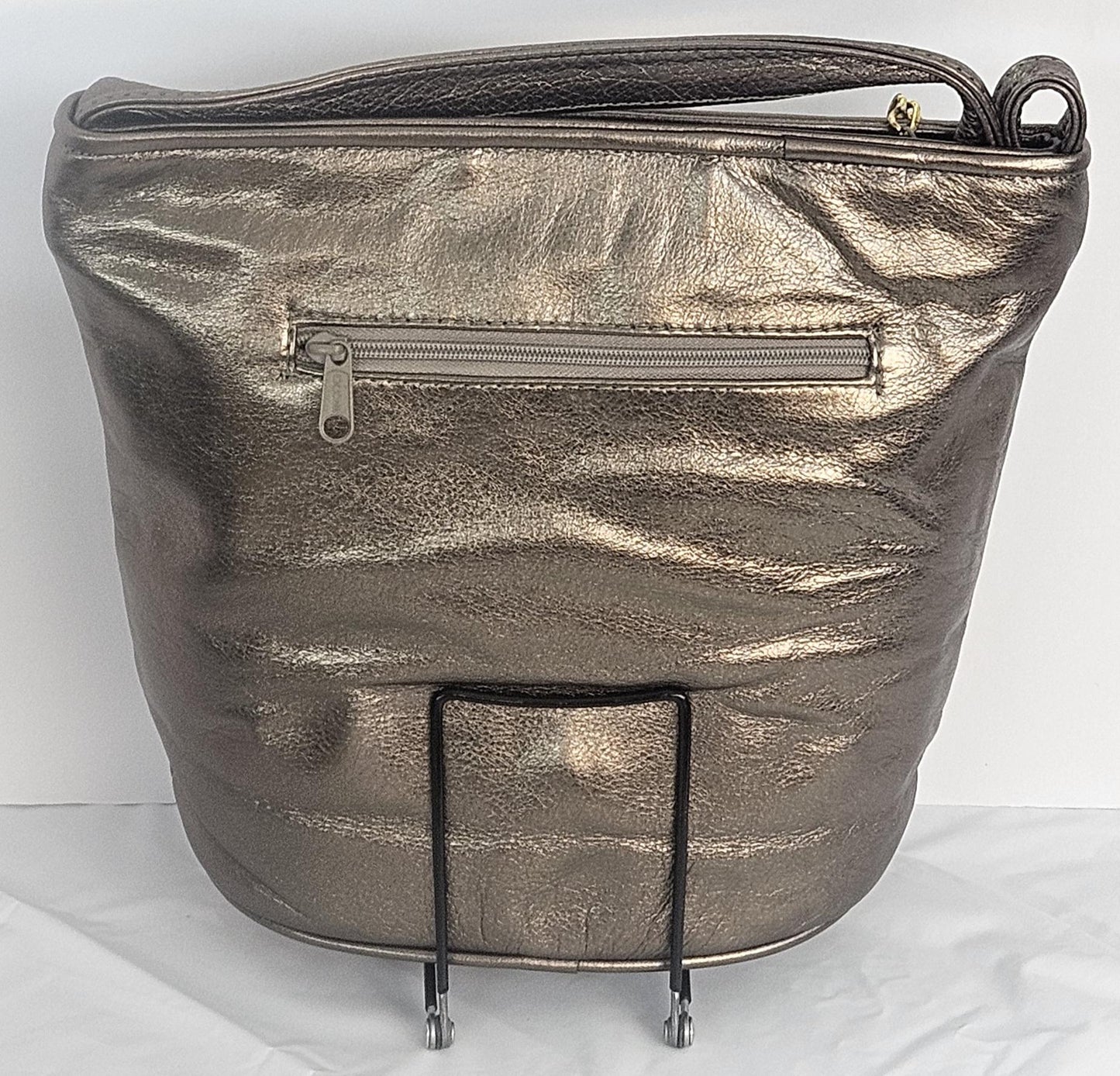 Pewter with 6 diamond cut Zigzag Genuine Leather Hand Made Handbag#TR2022P6dc-gsb.Made in USA!