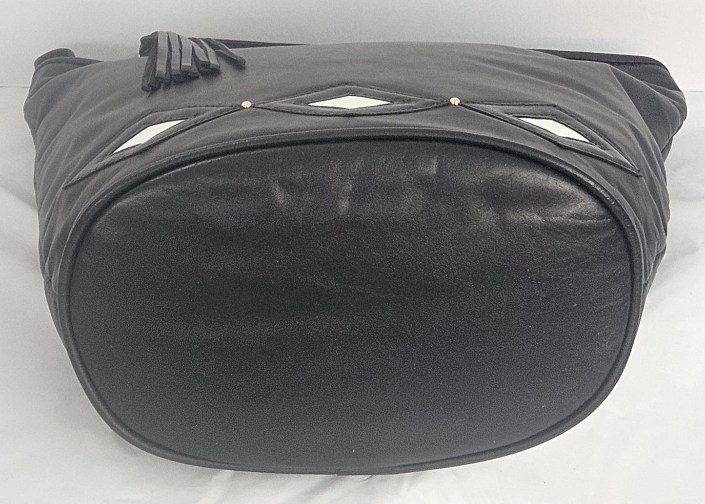 Black Diamond Cut Zigzag Leather Handbag: Handmade in USA