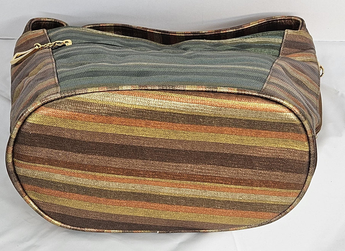Handmade Leather Handbag: Bronze & Green Multi Print, Made in USA