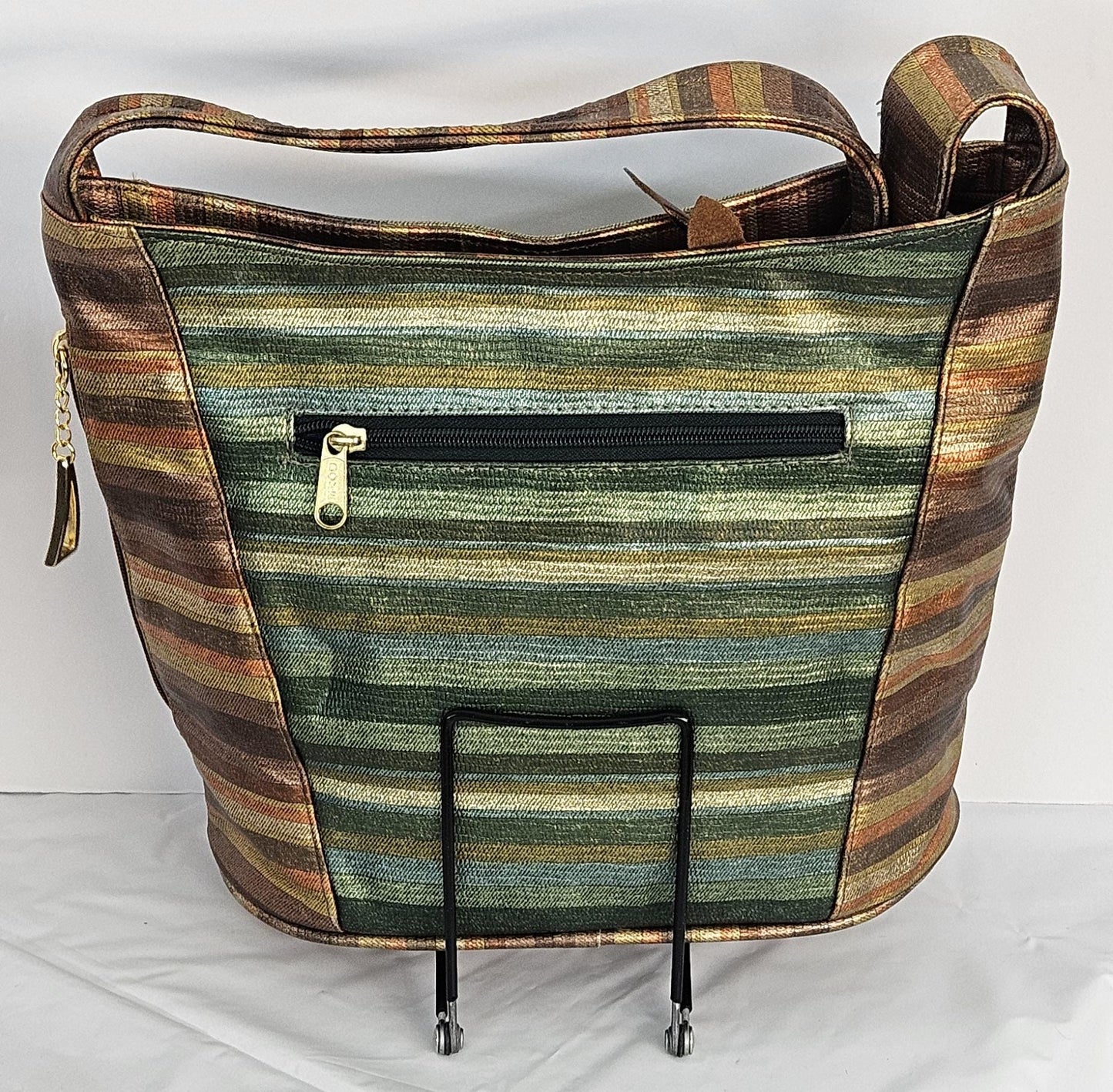 Bronze Multi Print With Green Multi Print Leather Hand Made Handbag!Made in USA!TR8006BM-GP