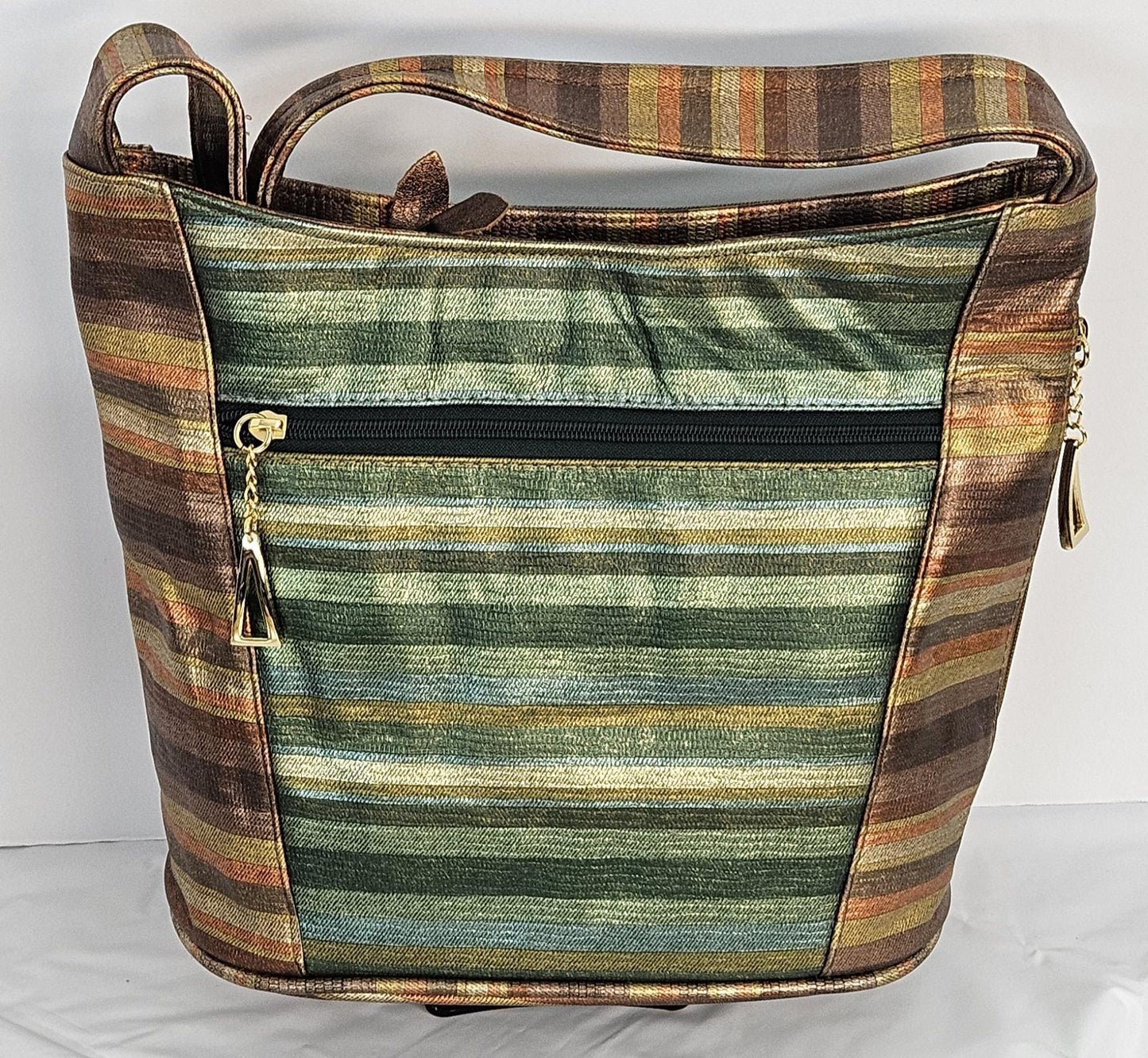 Bronze Multi Print With Green Multi Print Leather Hand Made Handbag!Made in USA!TR8006BM-GP