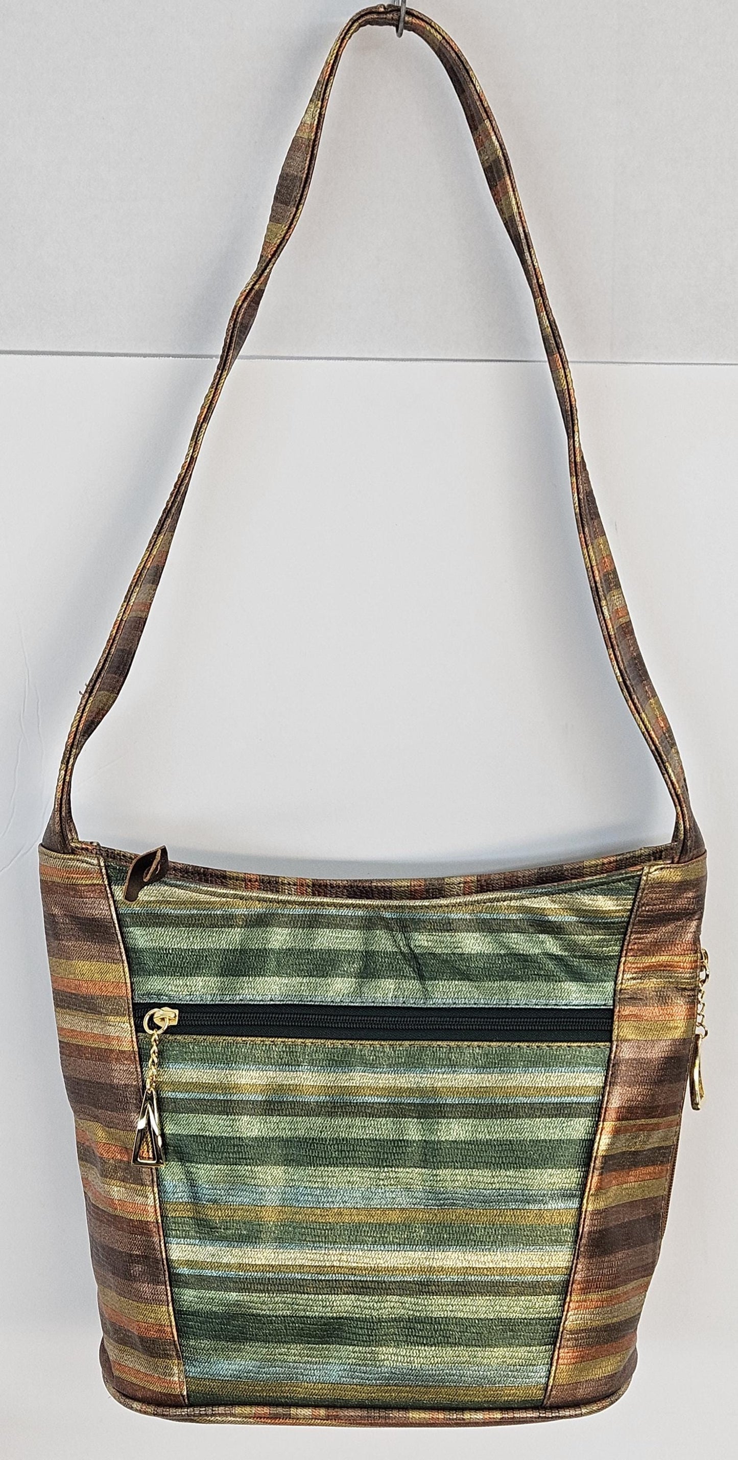 Bronze Multi Print With Green Multi Print Leather Hand Made Handbag!Made in USA!TR8006BM-GP