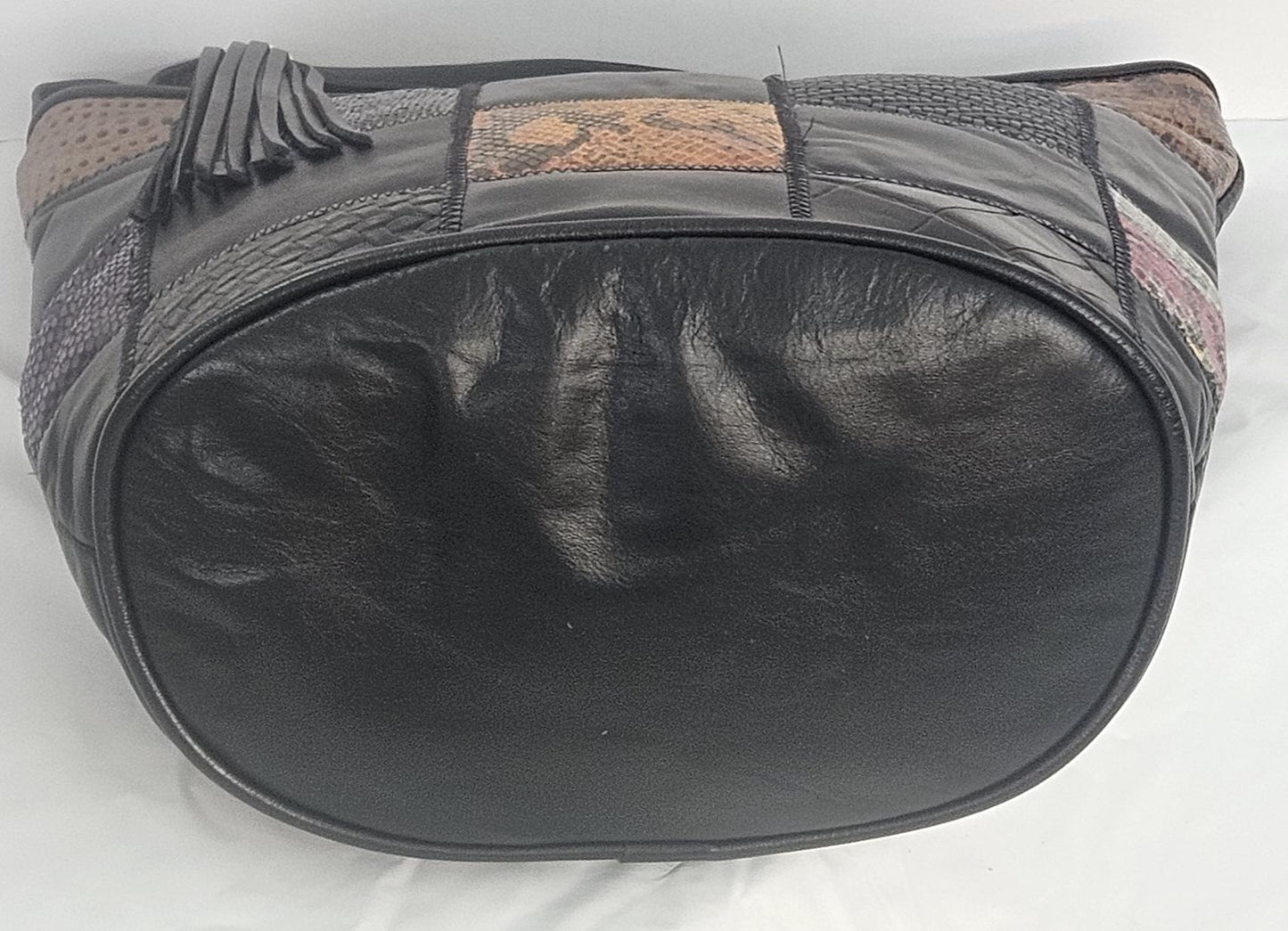 Black with mix Square print Zigzag Genuine Leather Hand Made Handbag.#TR2022Bk-m-sq-bkb.Made in USA!