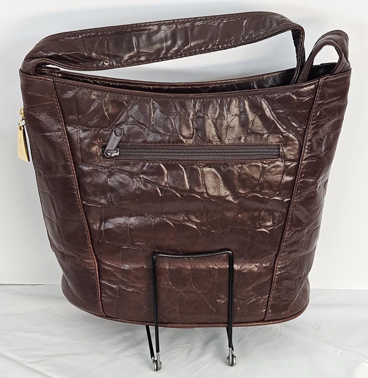 Brown Print Leather Hand Made Handbag!Gold matel coin design.Made in USA!TR8006BP-gmc