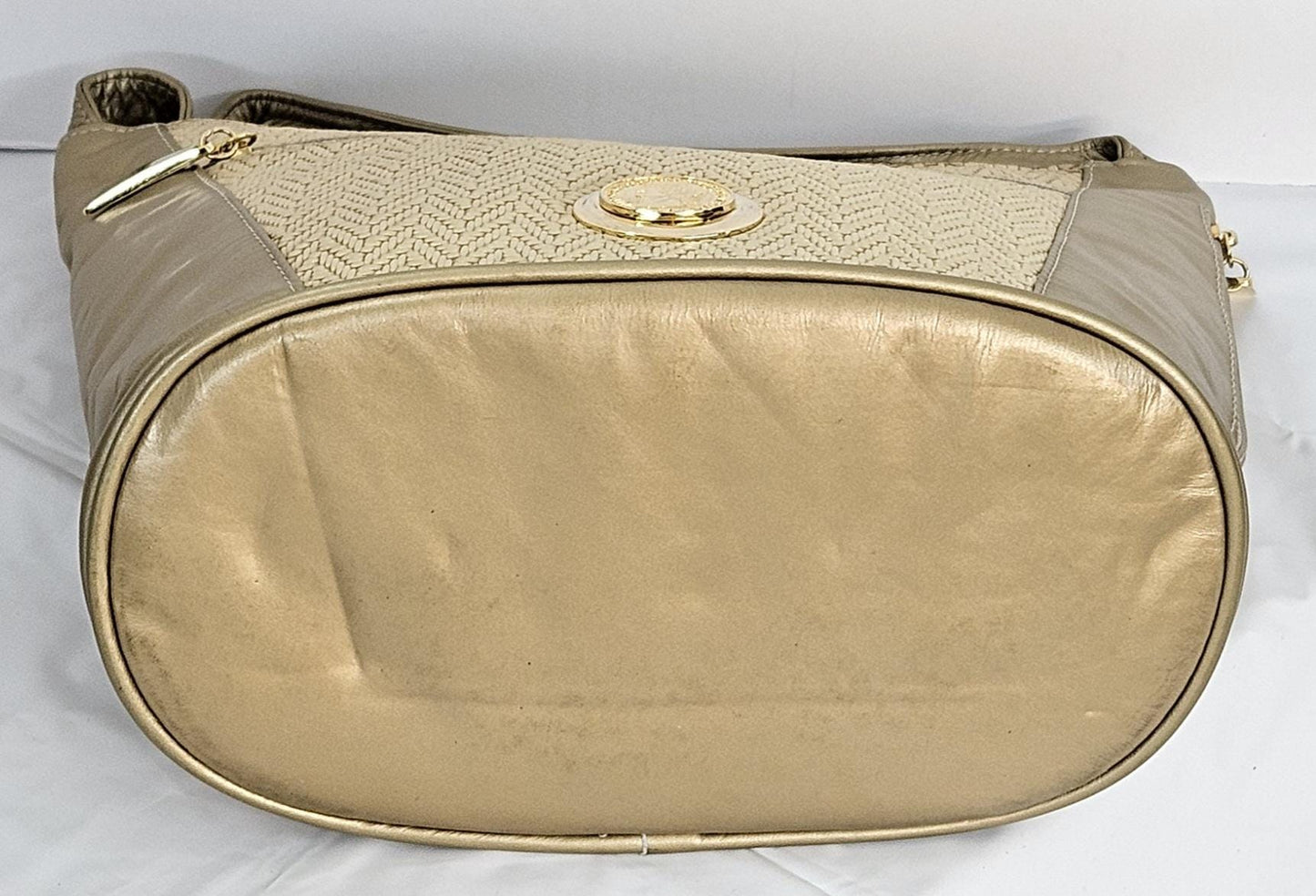 Gold mate print leather Gold matel coin design Hand Made Handbag! Made in USA!TR8006Gm-pgmc