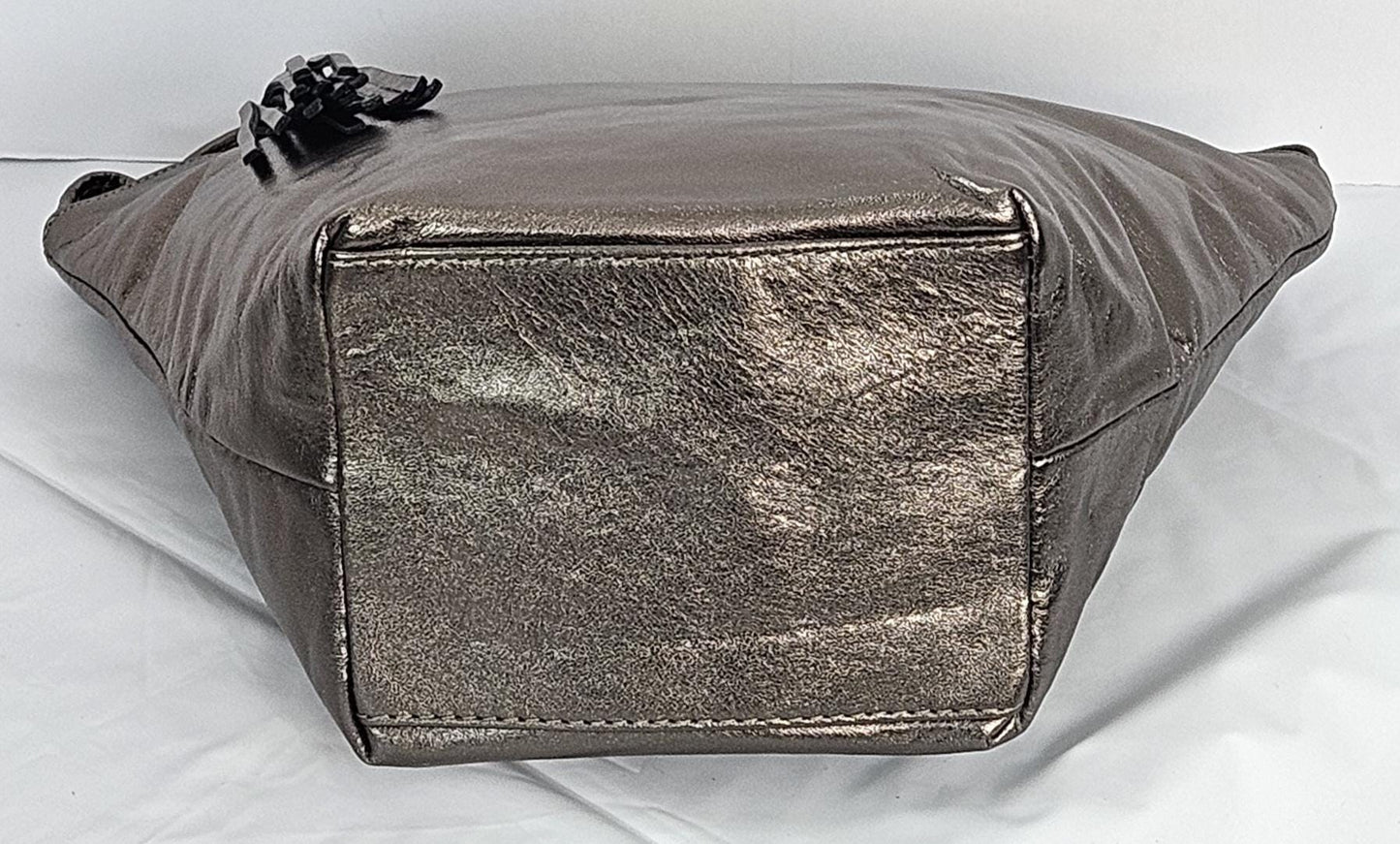 Handmade Leather Handbag: Pewter & Gold Metal Design - Made in USA