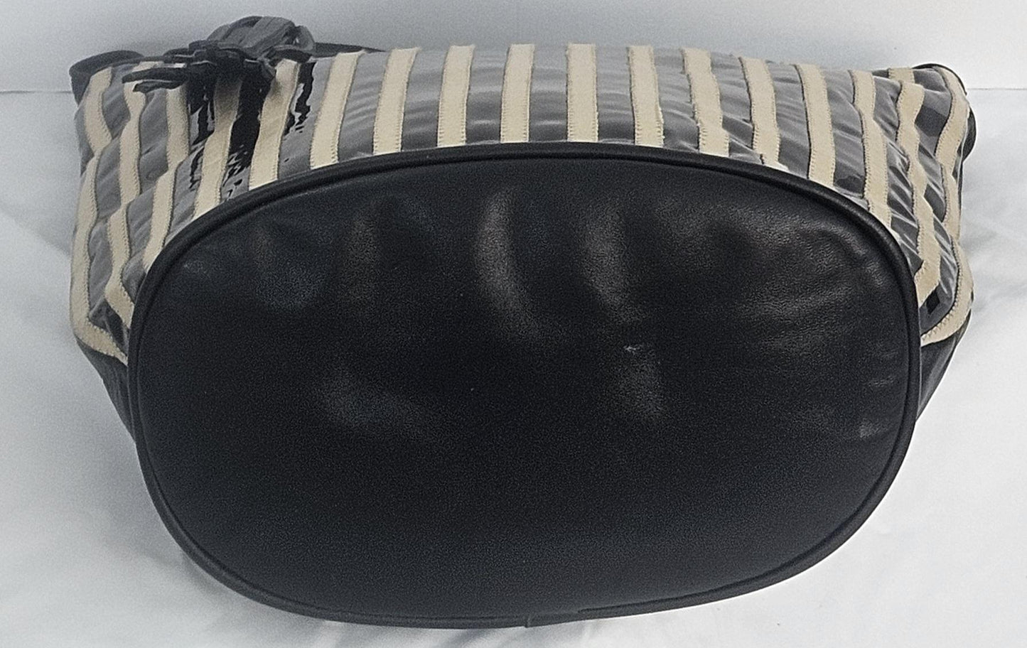 Zigzag Leather Handbag: Black Patton & Champagne Stripes, Handmade in USA