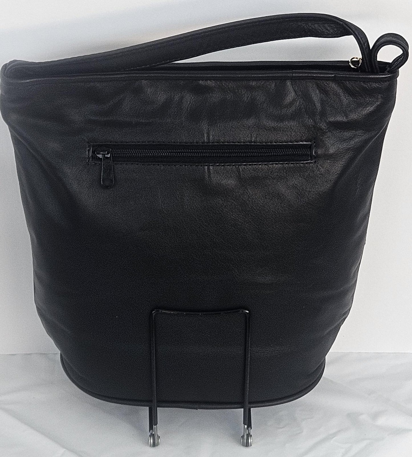Zigzag Leather Handbag: Black Patton & Champagne Stripes, Handmade in USA