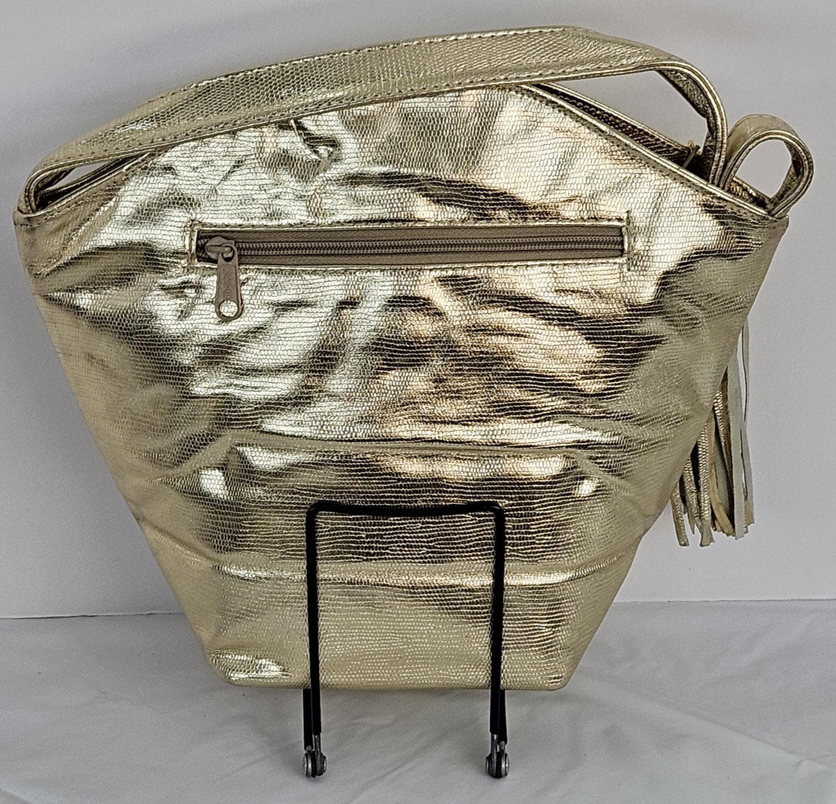 Gold Metallic Print Leather Handbag: Handmade Designer Bag