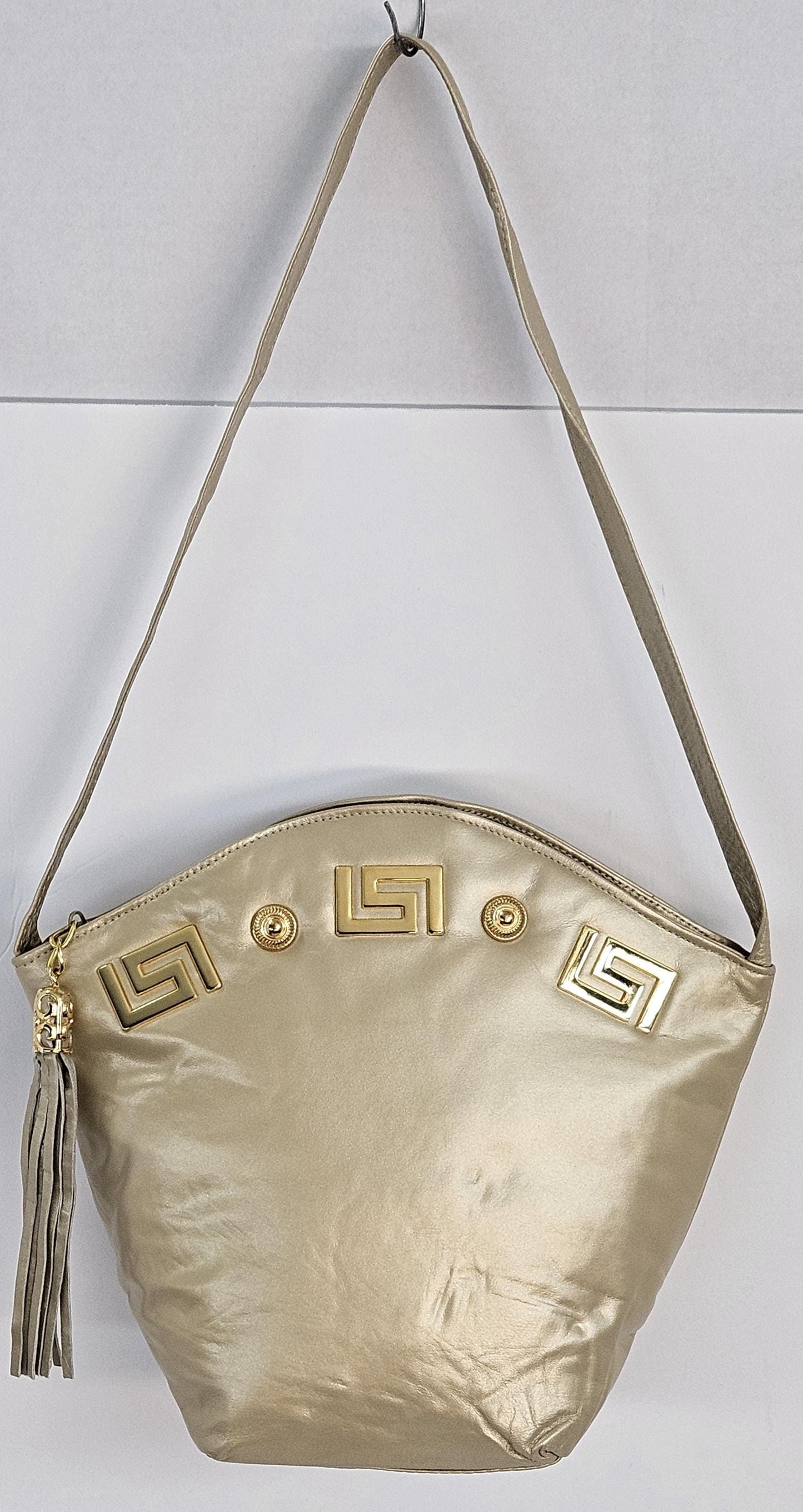 Champagne Luxury Genuine Leather with Gold Z and Butten metal design on  Hand Made Handbag!#TR9047-Cham-gmzb Made in USA