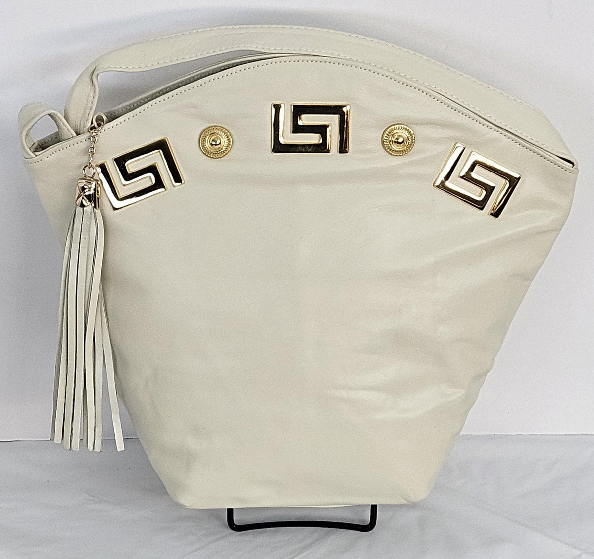 Handmade Leather Handbag: Gold Accents, Made in USA