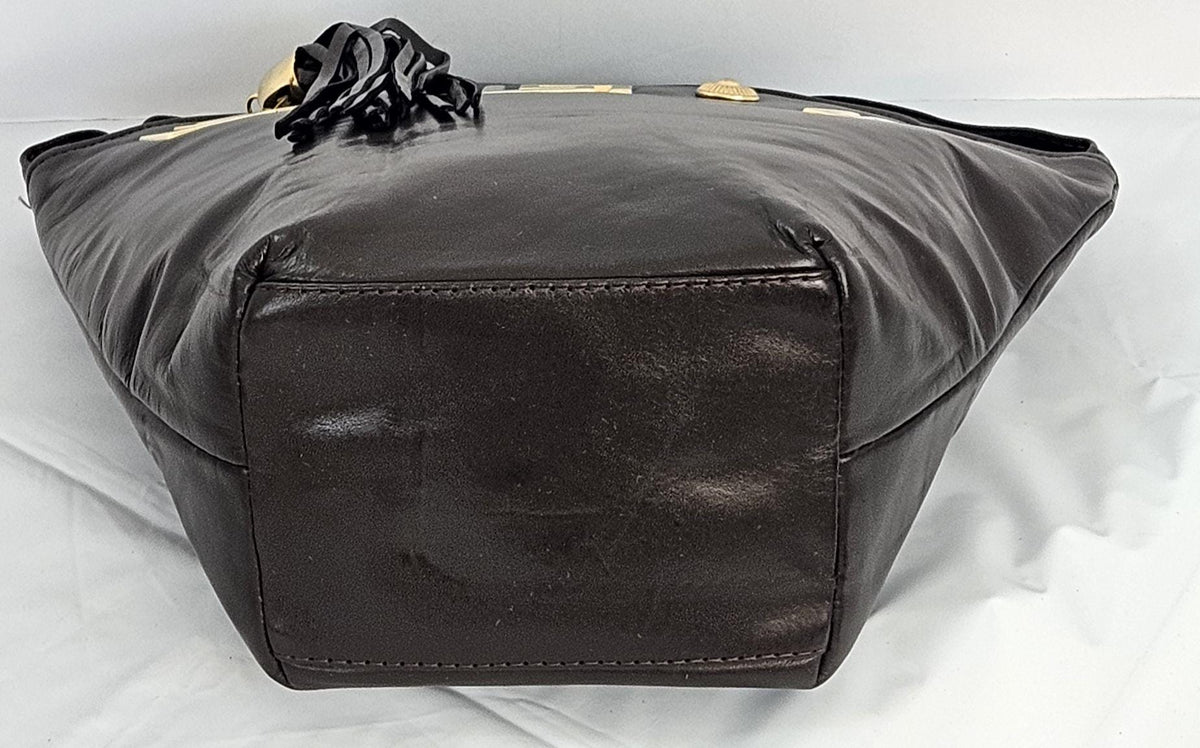 Handmade Brown Leather Handbag: Gold Accents, Made in USA