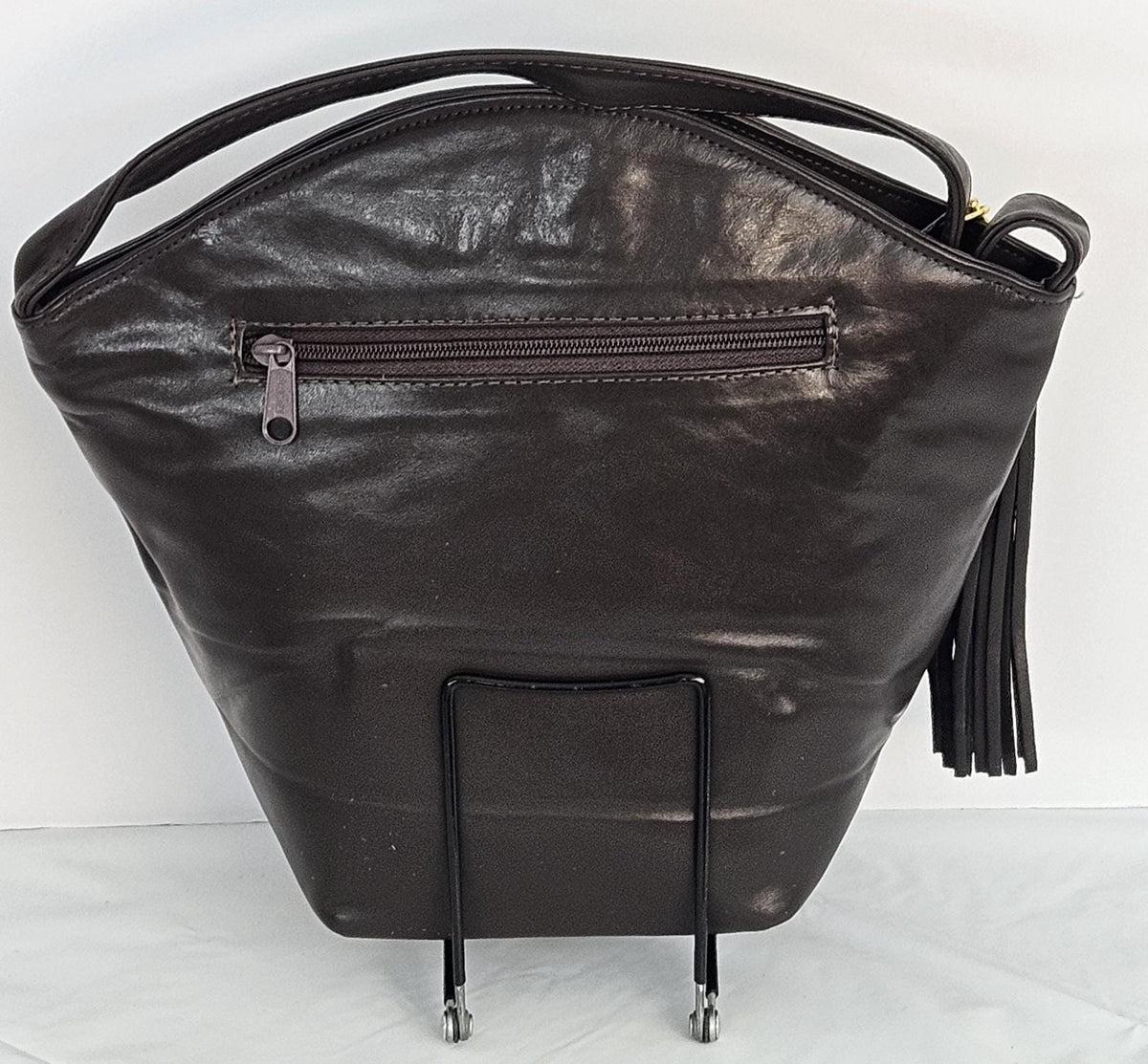 Handmade Brown Leather Handbag: Gold Accents, Made in USA