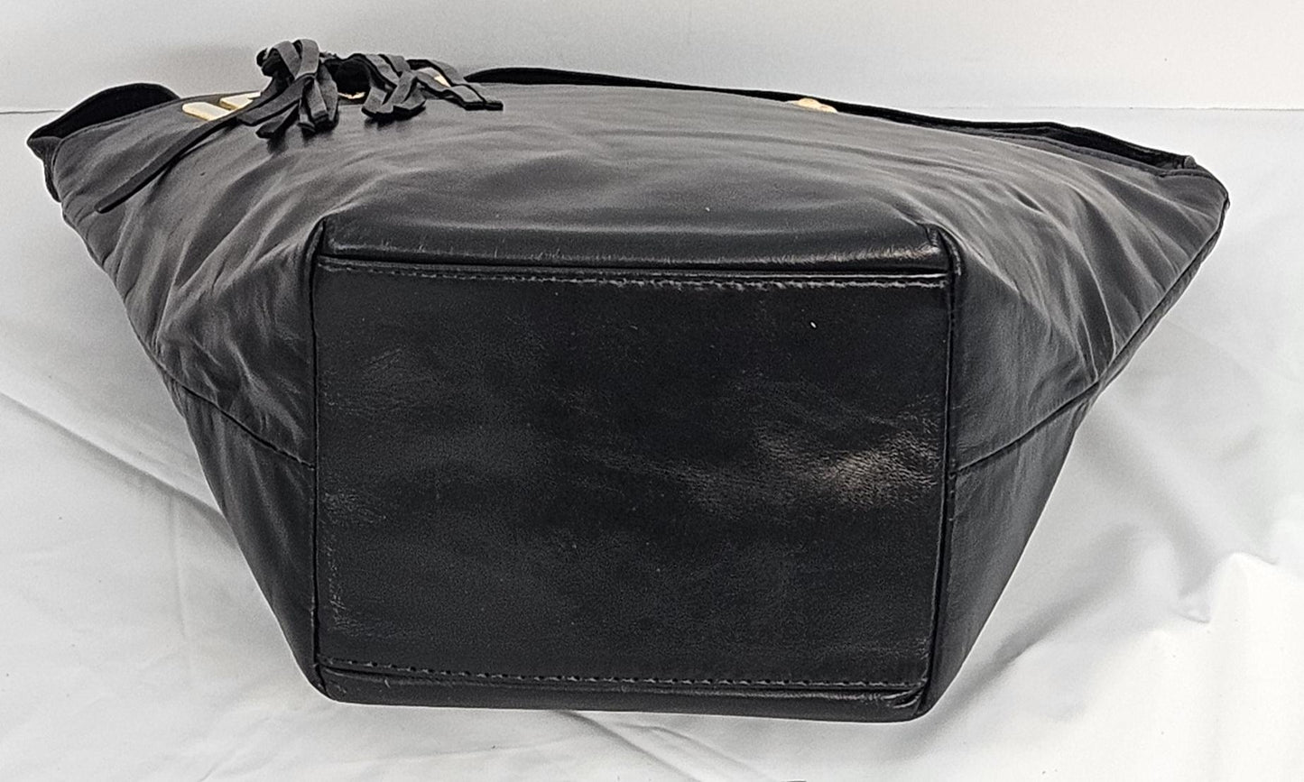 Black Genuine Leather Handbag: Gold Metal Detail, Handmade in USA