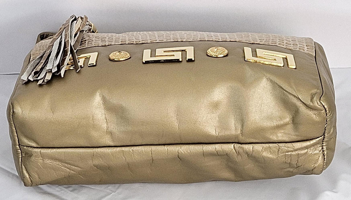 Gold Print Leather Handbag: Handmade USA Designer Bag