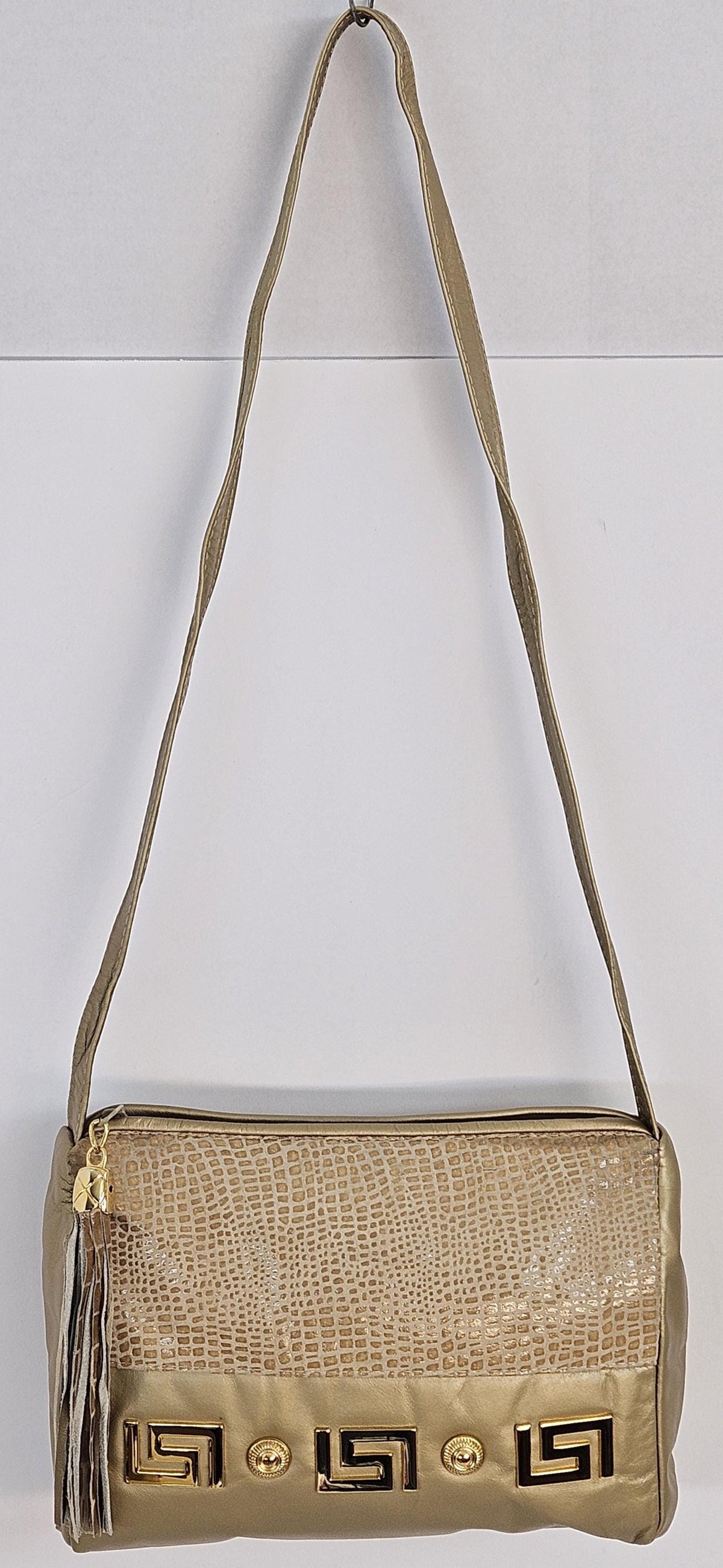 Gold Print Leather Handbag: Handmade USA Designer Bag