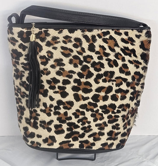 Black with brown mix print Genuine Leather  Hand Made Handbag.TR2022bk-brown-m.Made in USA!