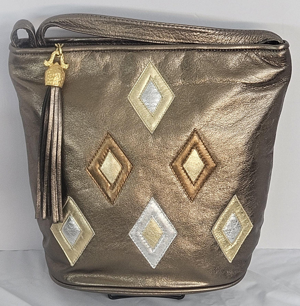 Handmade Pewter & Diamond Cut Leather Handbag - Made in USA