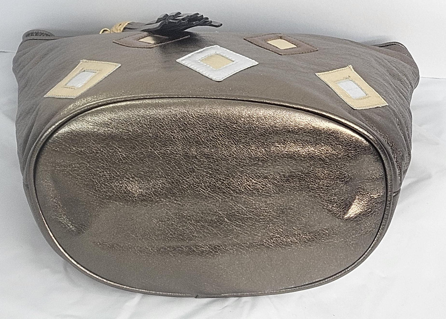Pewter with 6 diamond cut Zigzag Genuine Leather Hand Made Handbag#TR2022P6dc-gsb.Made in USA!