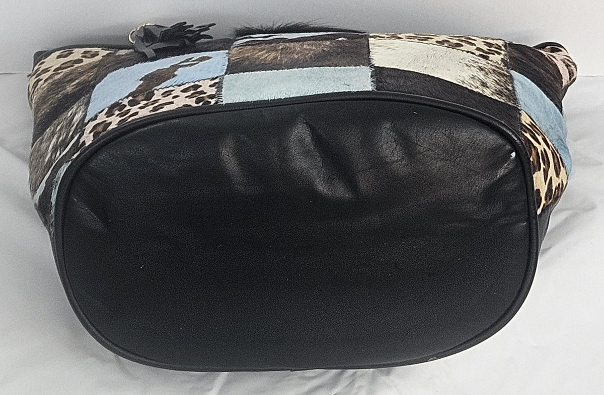 Handmade Black Leather Handbag: Square Zigzag Print, Made in USA