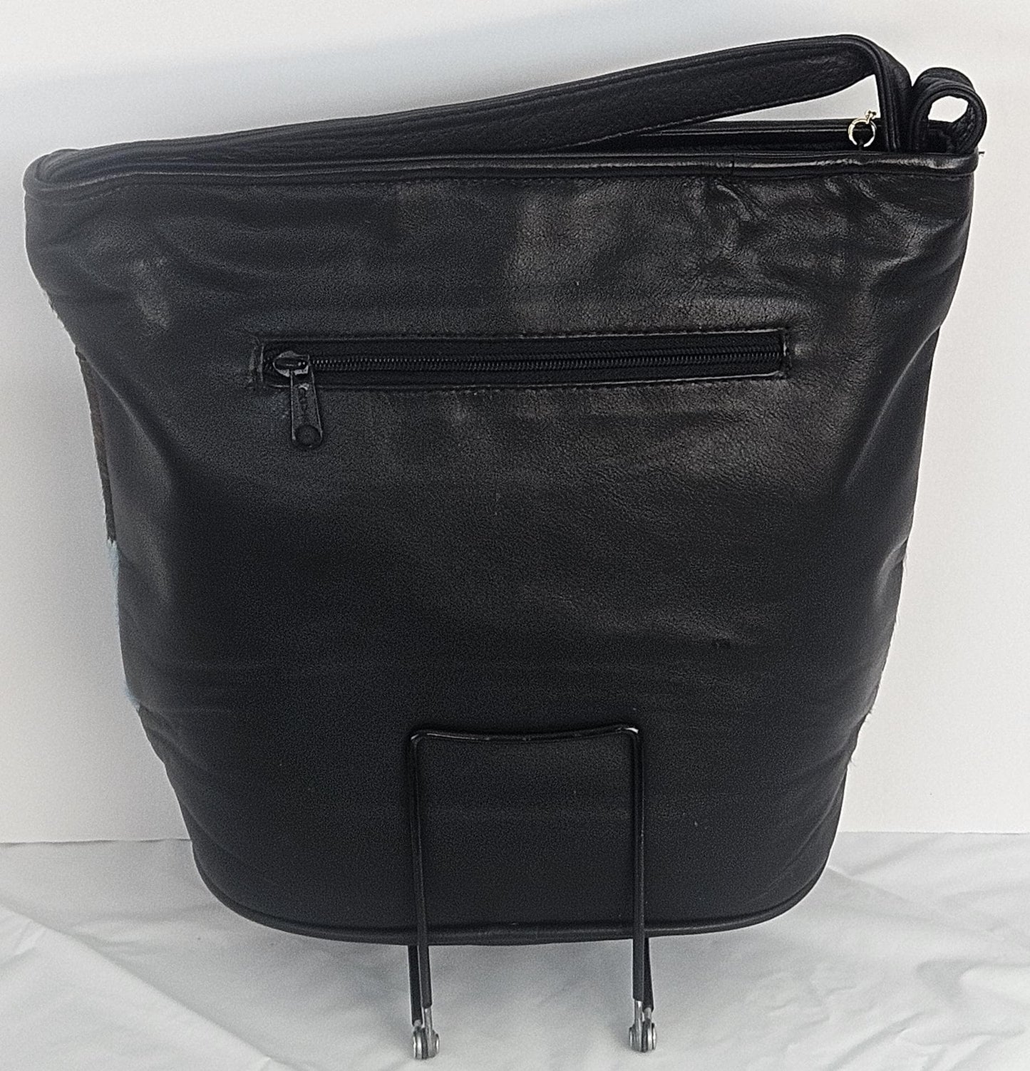 Black with mix Square print Zigzag Genuine Leather Hand Made Handbag.#TR2022Bk-m-sq.Made in USA!