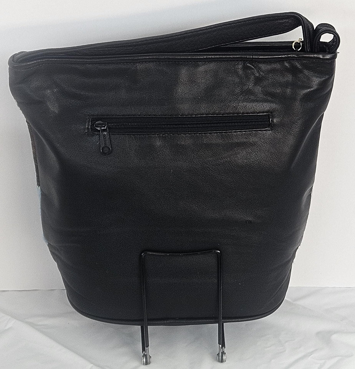Handmade Black Leather Handbag: Square Zigzag Print, Made in USA